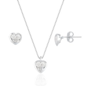 Conjunto coração Embutido 6mm - Cristal - Prata 925