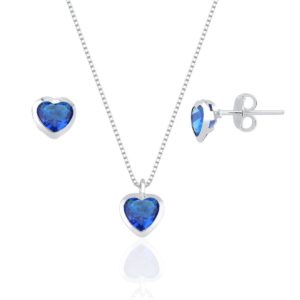 Conjunto coração Embutido 6mm - Azul Royal - Prata 925